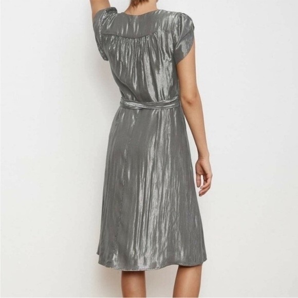 Velvet by Graham & Spencer Anthropologie Calina Metallic Silver Wrap Dress, Sz S - Picture 12 of 12